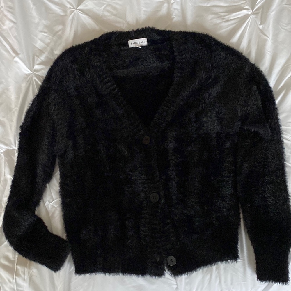 bella dahl black fuzzy cardigan